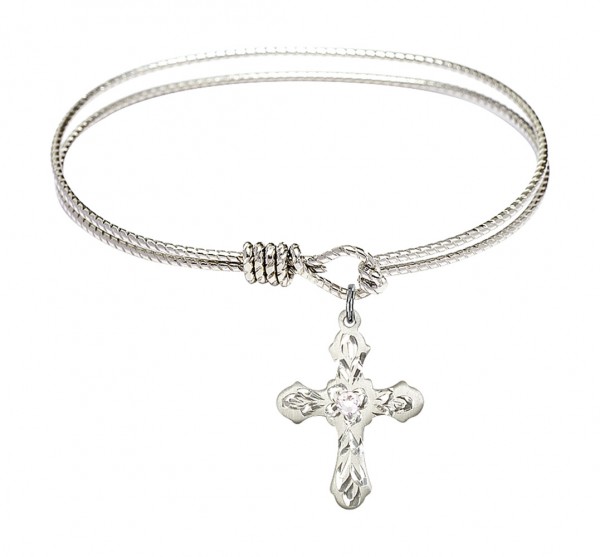 Cable Bangle Bracelet with a Cross Charm - Crystal