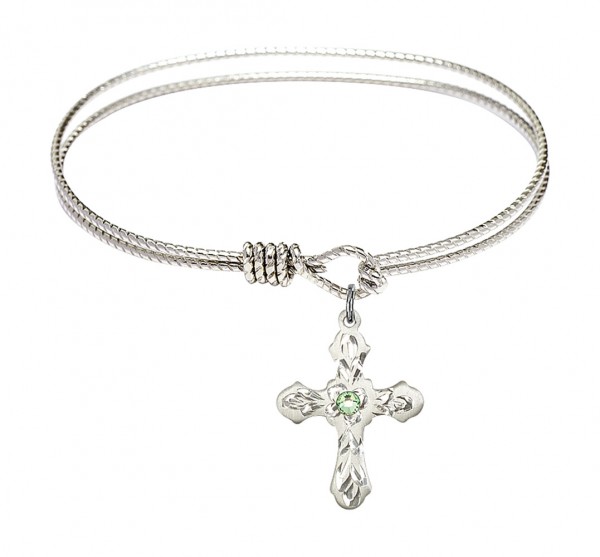Cable Bangle Bracelet with a Cross Charm - Peridot