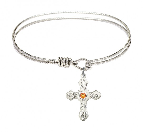 Cable Bangle Bracelet with a Cross Charm - Topaz