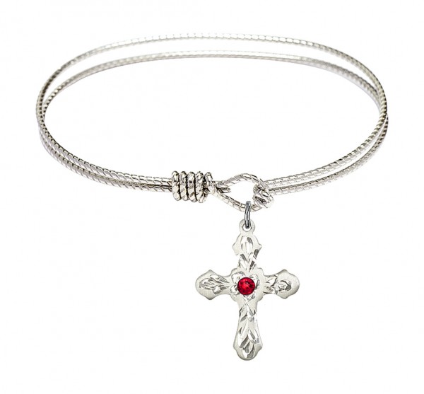 Cable Bangle Bracelet with a Cross Charm - Ruby Red