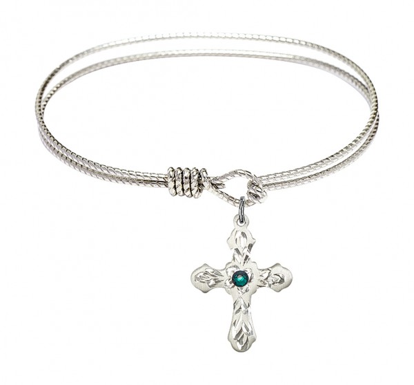 Cable Bangle Bracelet with a Cross Charm - Emerald Green