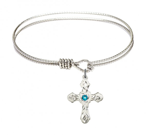 Cable Bangle Bracelet with a Cross Charm - Zircon