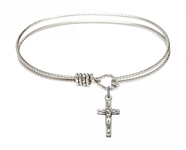 Cable Bangle Bracelet with a Crucifix Charm - Silver