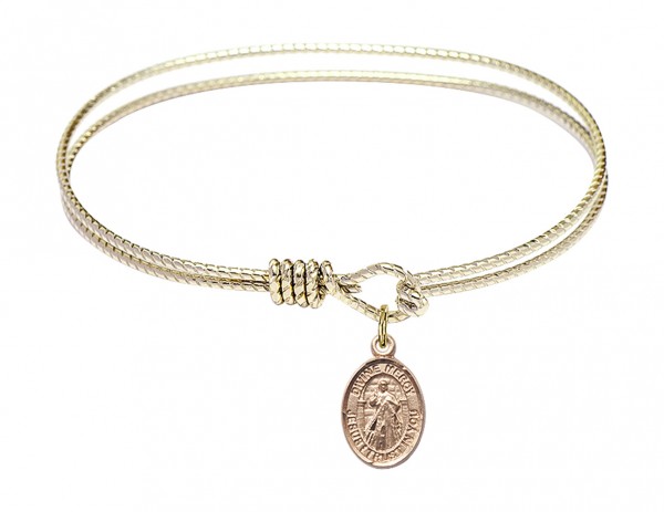 Cable Bangle Bracelet with a Divine Mercy Charm - Gold
