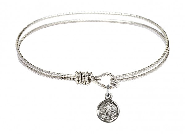 Cable Bangle Bracelet with a Guardian Angel Charm - Silver
