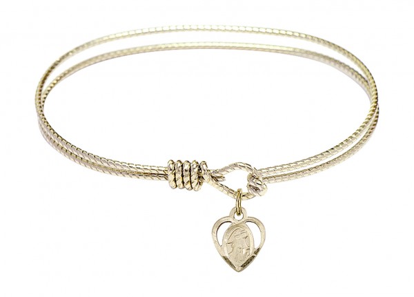 Cable Bangle Bracelet with a Guardian Angel Charm - Gold
