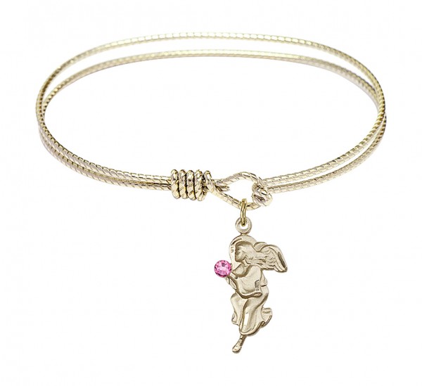 Cable Bangle Bracelet with a Guardian Angel Charm - Rose