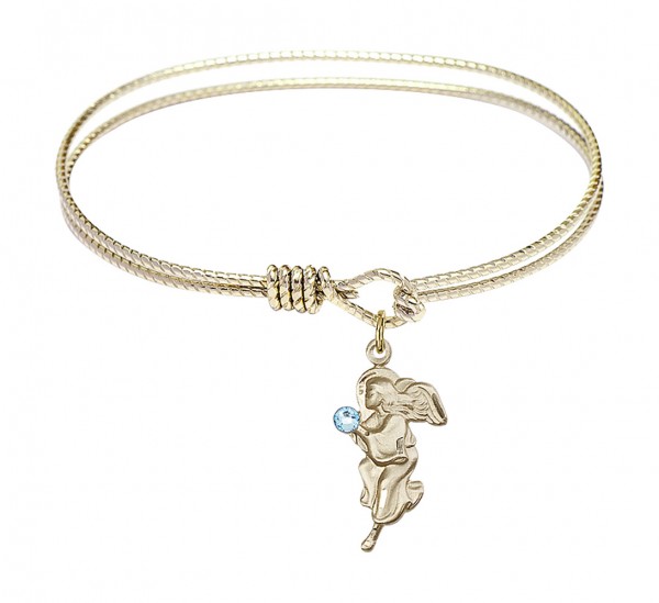 Cable Bangle Bracelet with a Guardian Angel Charm - Aqua
