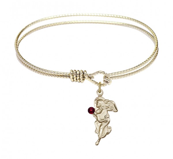 Cable Bangle Bracelet with a Guardian Angel Charm - Garnet