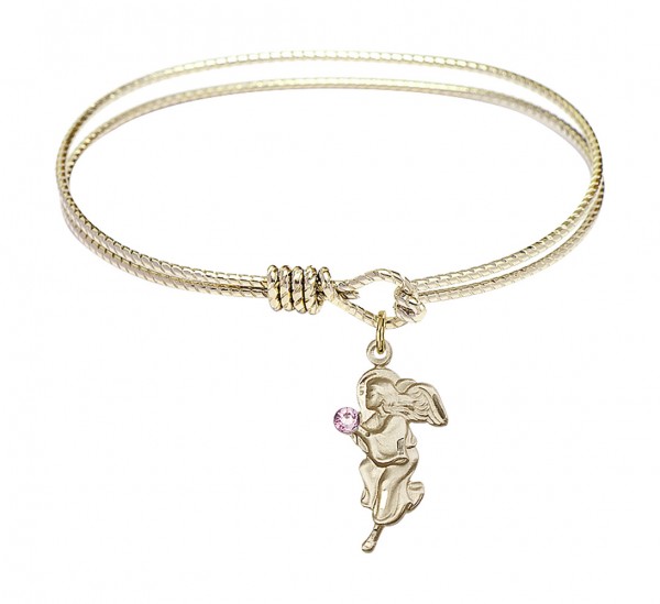 Cable Bangle Bracelet with a Guardian Angel Charm - Light Amethyst