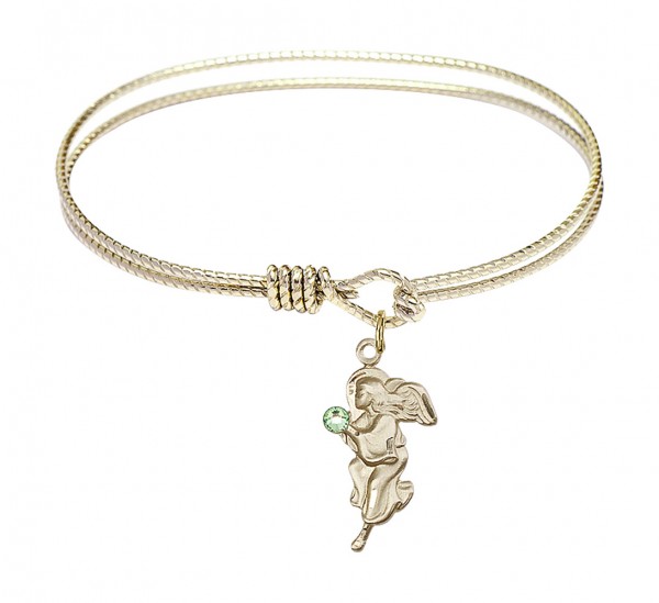Cable Bangle Bracelet with a Guardian Angel Charm - Peridot