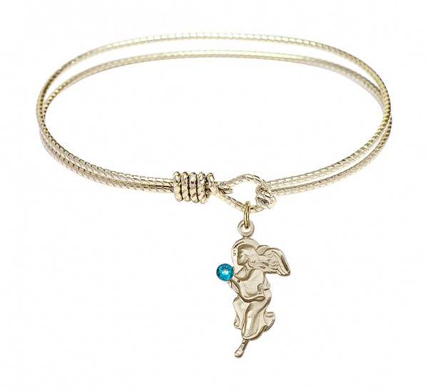 Cable Bangle Bracelet with a Guardian Angel Charm - Zircon