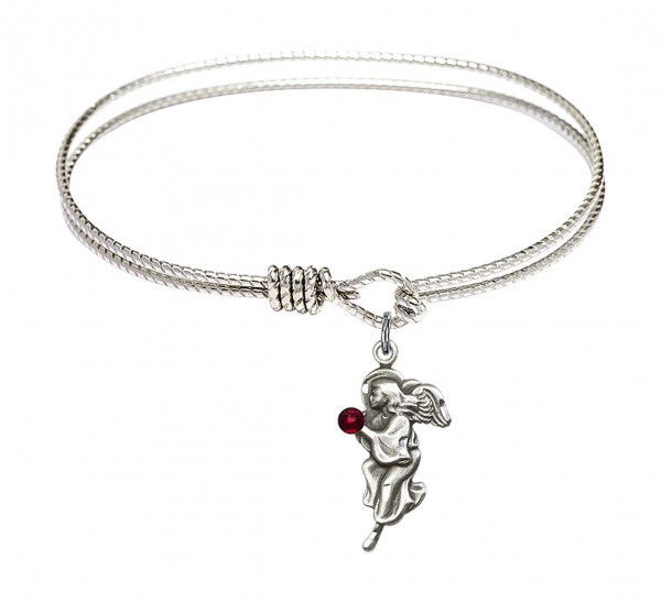 Cable Bangle Bracelet with a Guardian Angel Charm - Garnet