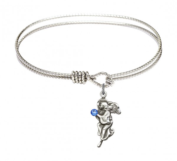 Cable Bangle Bracelet with a Guardian Angel Charm - Sapphire