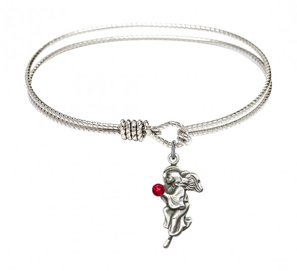 Cable Bangle Bracelet with a Guardian Angel Charm - Ruby Red
