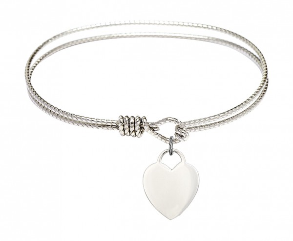 Cable Bangle Bracelet with a Heart Charm - Silver