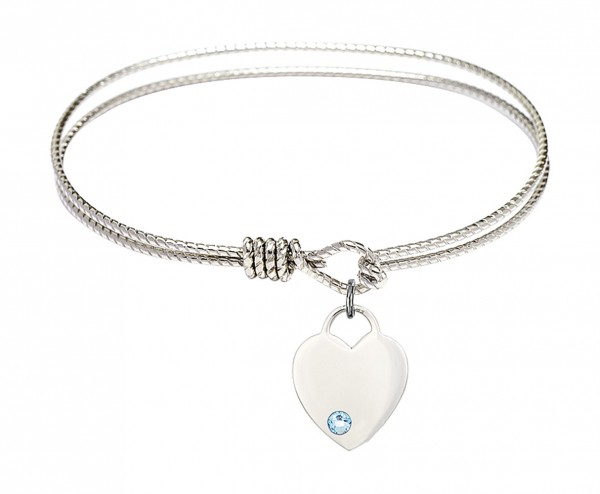 Cable Bangle Bracelet with a Heart Charm - Aqua