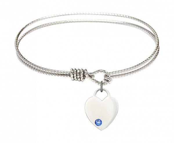 Cable Bangle Bracelet with a Heart Charm - Sapphire