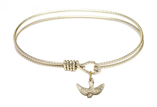 Cable Bangle Bracelet with a Holy Spirit Charm - Gold