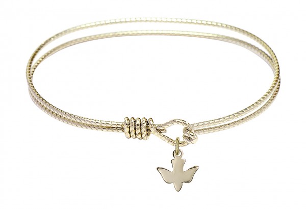 Cable Bangle Bracelet with a Holy Spirit Dove Charm - Gold