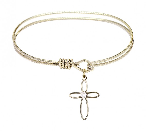 Cable Bangle Bracelet with a Loop Cross Charm - Crystal