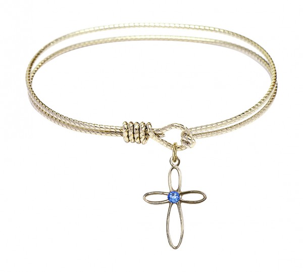 Cable Bangle Bracelet with a Loop Cross Charm - Sapphire