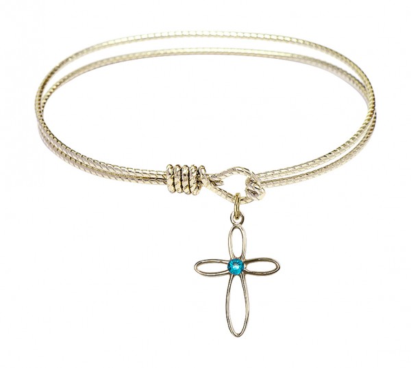 Cable Bangle Bracelet with a Loop Cross Charm - Zircon