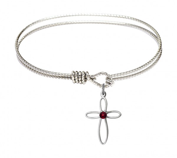 Cable Bangle Bracelet with a Loop Cross Charm - Garnet