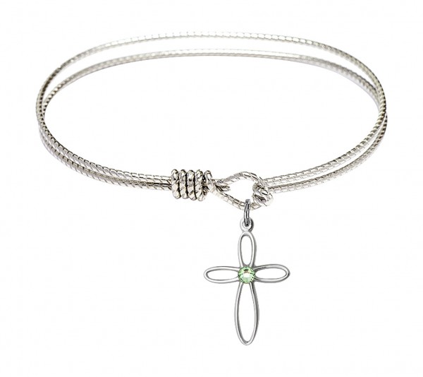 Cable Bangle Bracelet with a Loop Cross Charm - Peridot