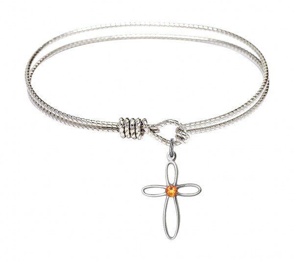 Cable Bangle Bracelet with a Loop Cross Charm - Topaz