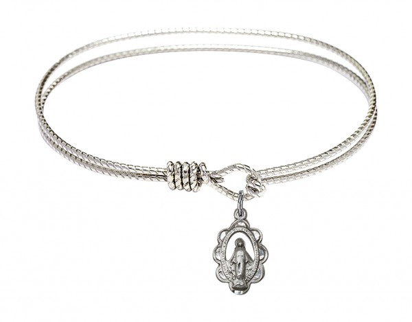 Cable Bangle Bracelet with a Miraculous Charm - Silver