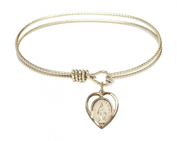 Cable Bangle Bracelet with a Miraculous Charm - Gold