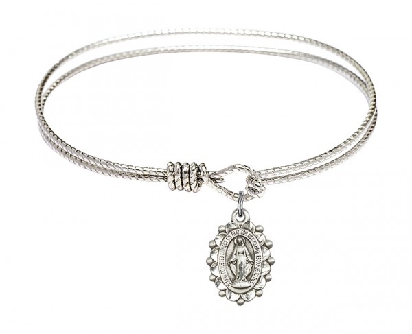 Cable Bangle Bracelet with a Miraculous Charm - Silver