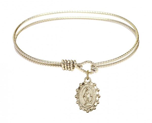 Cable Bangle Bracelet with a Miraculous Charm - Gold