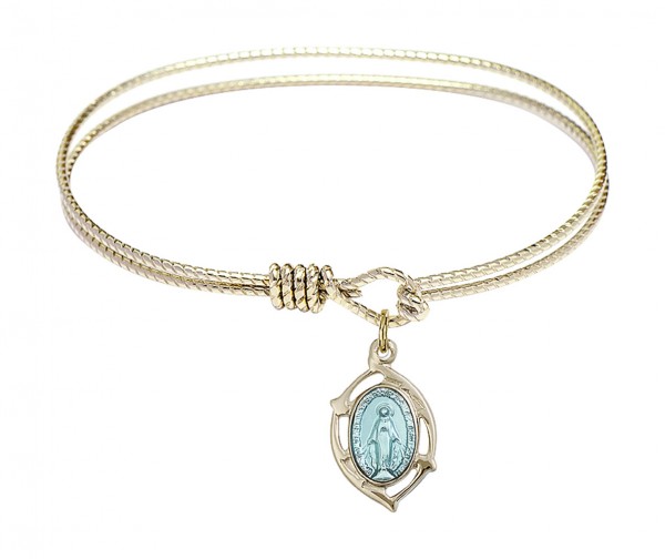 Cable Bangle Bracelet with a Miraculous Leaf Charm - Gold