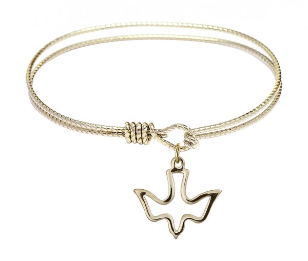 Cable Bangle Bracelet with an Open Cut Holy Spirit Charm - Gold