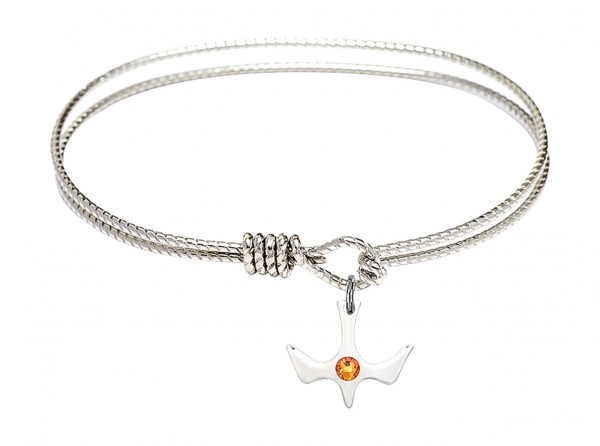 Cable Bangle Bracelet with a Petite Holy Spirit Charm and Birthstone - Topaz
