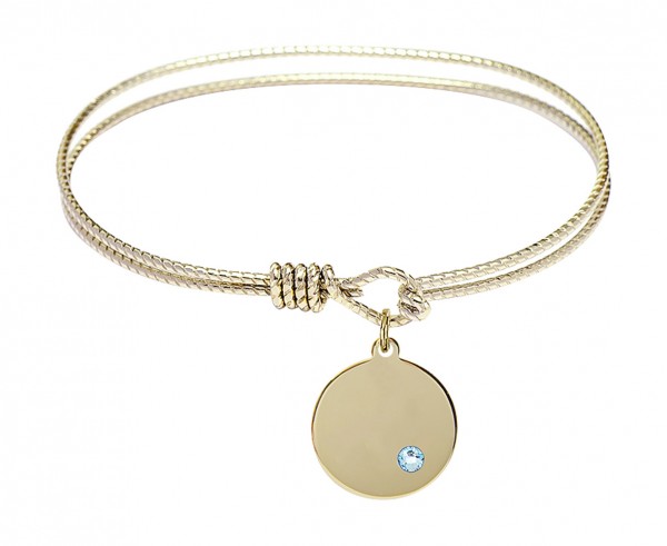 Cable Bangle Bracelet with a Plain Disc Charm - Aqua