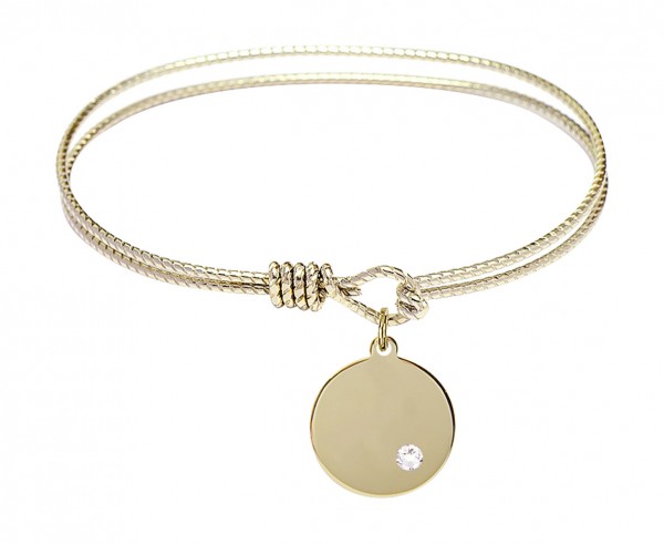 Cable Bangle Bracelet with a Plain Disc Charm - Crystal