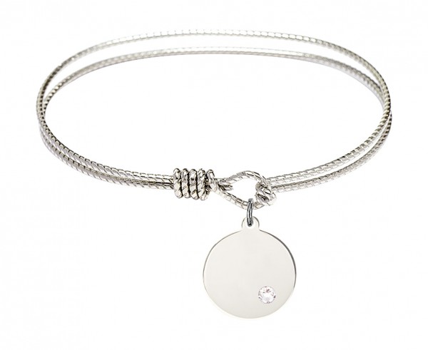 Cable Bangle Bracelet with a Plain Disc Charm - Crystal
