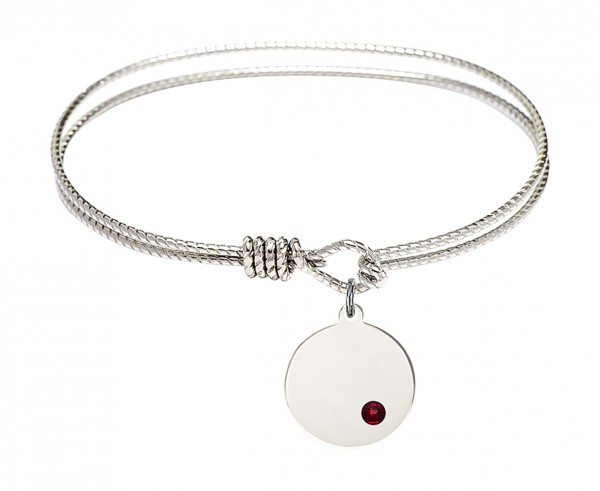 Cable Bangle Bracelet with a Plain Disc Charm - Garnet