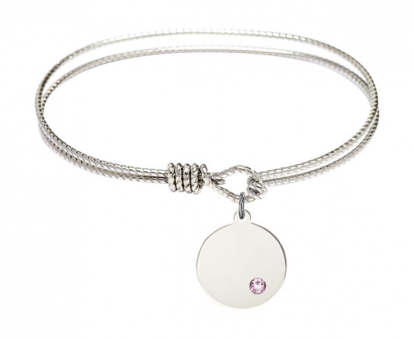 Cable Bangle Bracelet with a Plain Disc Charm - Light Amethyst