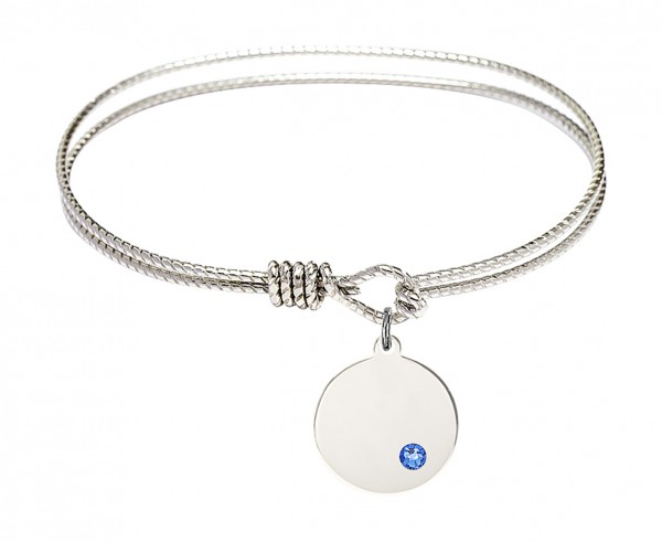 Cable Bangle Bracelet with a Plain Disc Charm - Sapphire