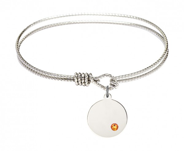 Cable Bangle Bracelet with a Plain Disc Charm - Topaz