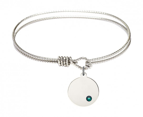 Cable Bangle Bracelet with a Plain Disc Charm - Emerald Green