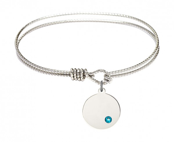Cable Bangle Bracelet with a Plain Disc Charm - Zircon