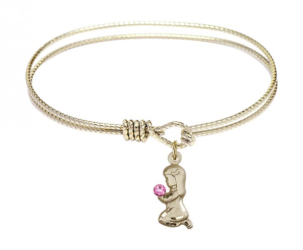 Cable Bangle Bracelet with a Praying Girl Charm - Pink | Gold