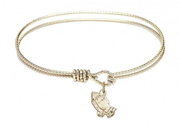 Cable Bangle Bracelet with a Praying Hands Charm - Gold