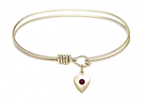 Cable Bangle Bracelet with a Puff Heart Charm - Garnet
