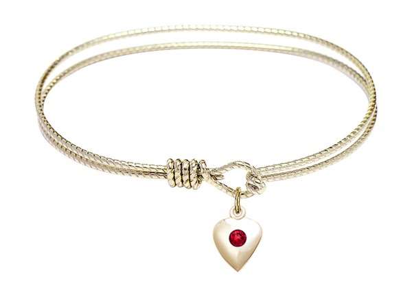 Cable Bangle Bracelet with a Puff Heart Charm - Ruby Red